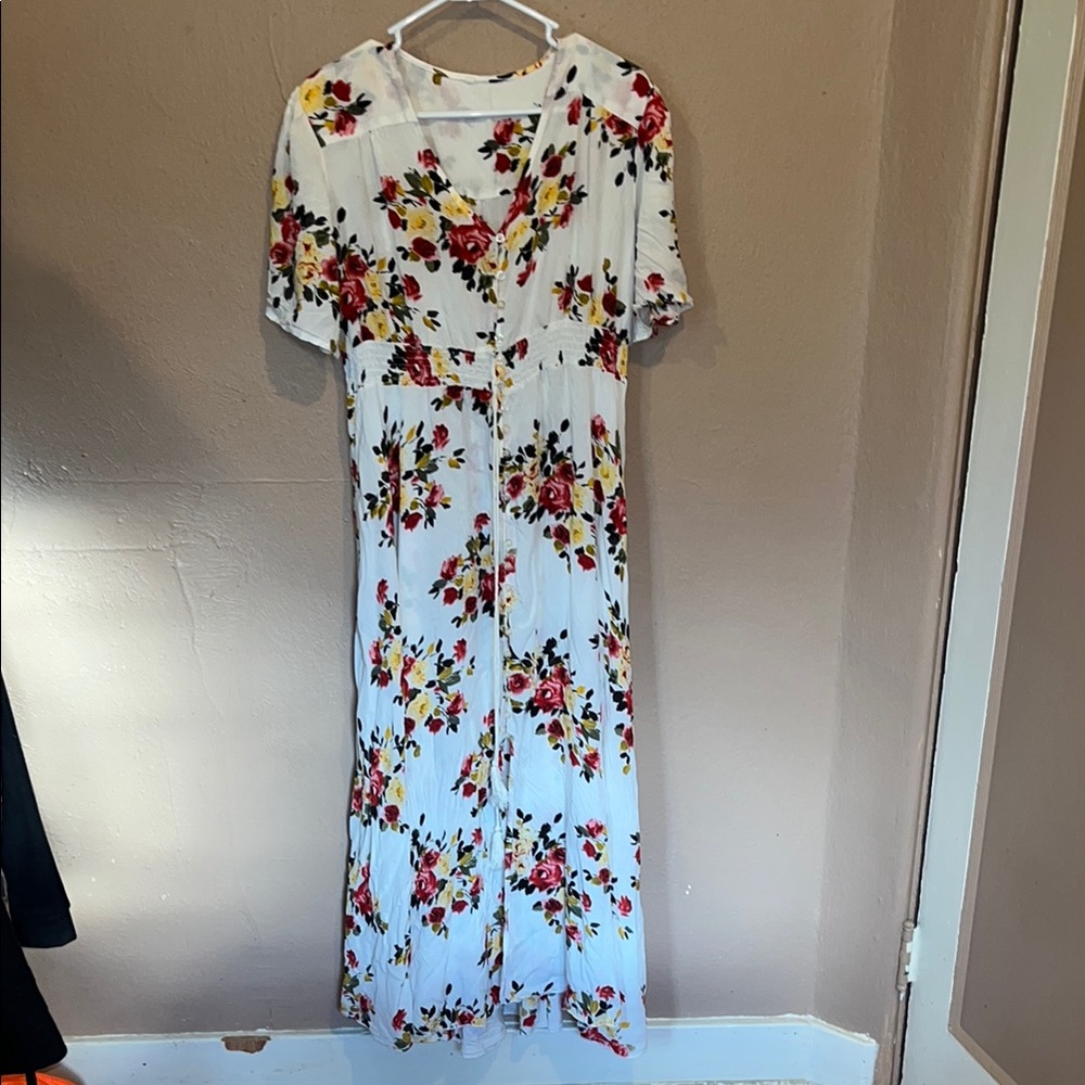Red and Yellow Maxi Sundress with Flutter Sleeves
